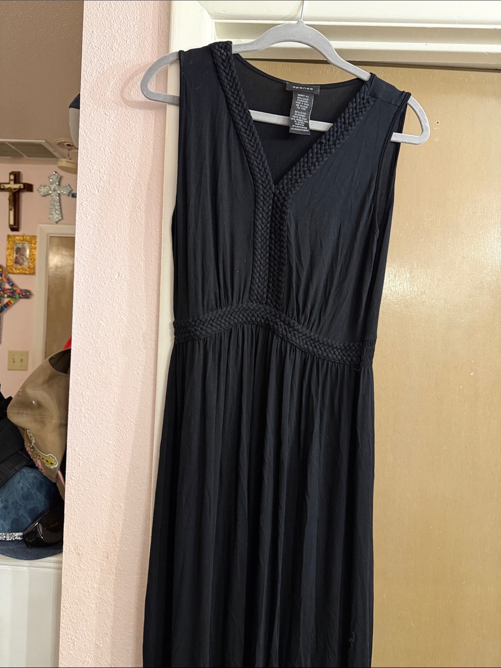 Spense Black Sleeveless Braided V-Neck Maxi Dress